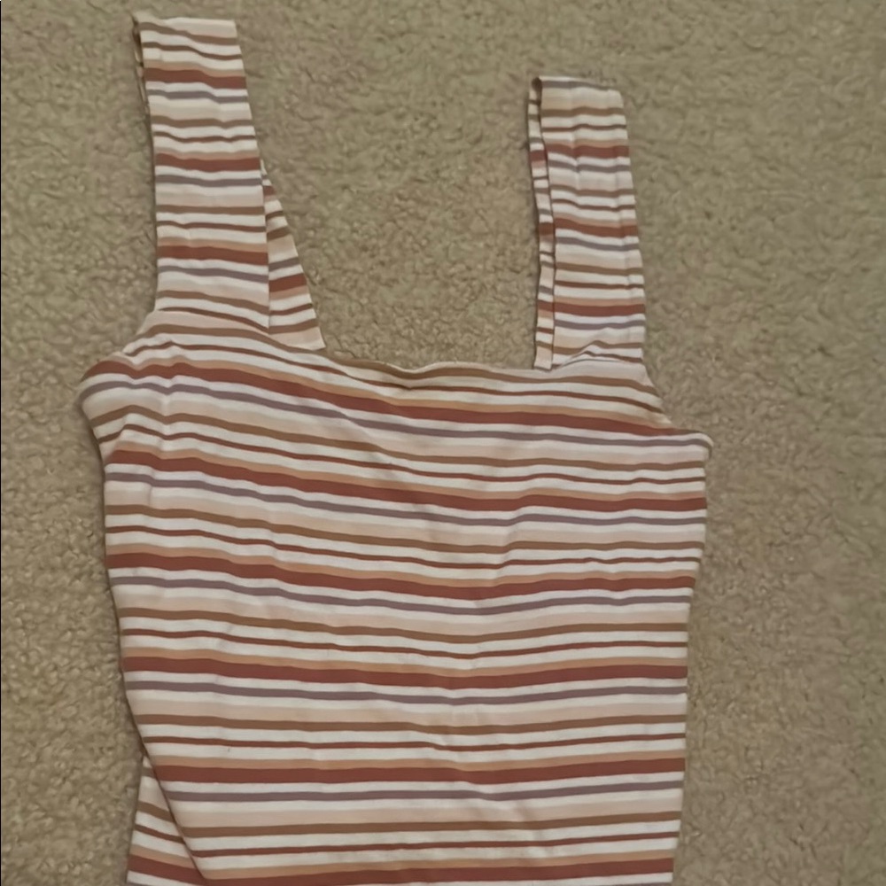 Aeropostale White and Brown Ribbed Sleeveless Tank Top